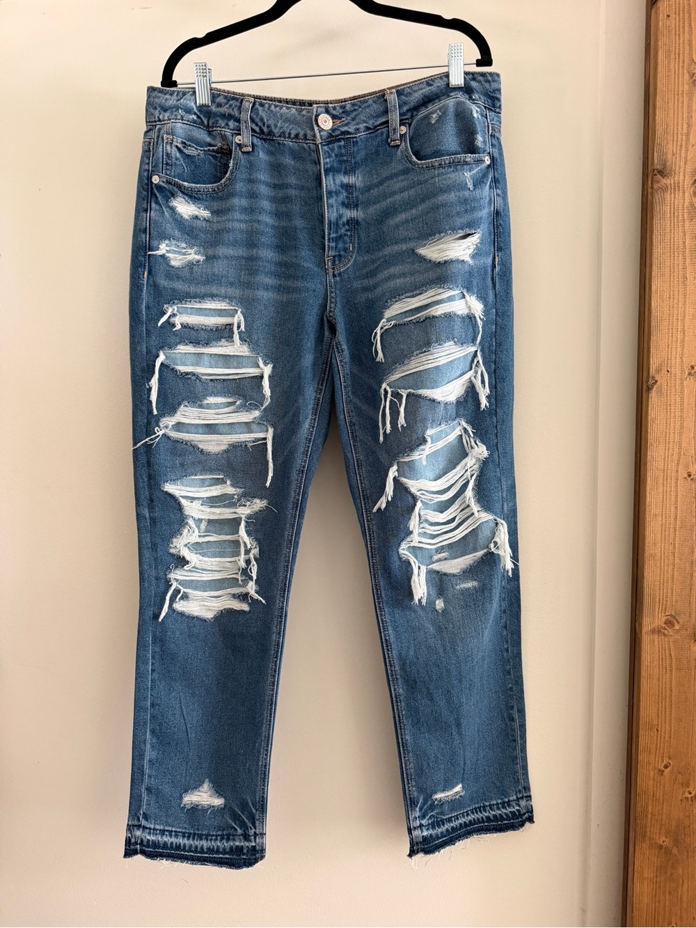 American Eagle Outfitters Mid Blue Heavily Distressed Boyfriend Jeans